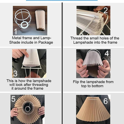 Homesake®Retro Down to The Wire Metal Table Lamp with Fabric Shade, Bedside Lamp Gift Housewarming Home Living Room, Pleated Shade (Off-White) 