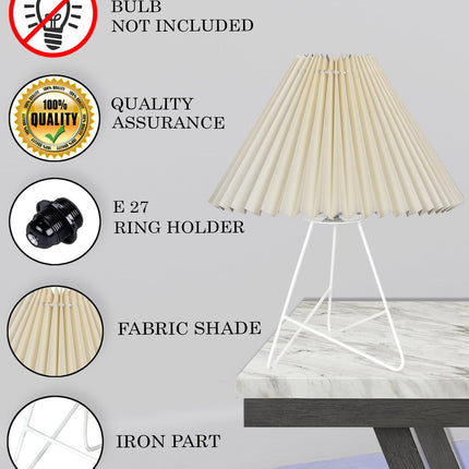 Homesake®Retro Down to The Wire Metal Table Lamp with Fabric Shade, Bedside Lamp Gift Housewarming Home Living Room, Pleated Shade (Off-White) 