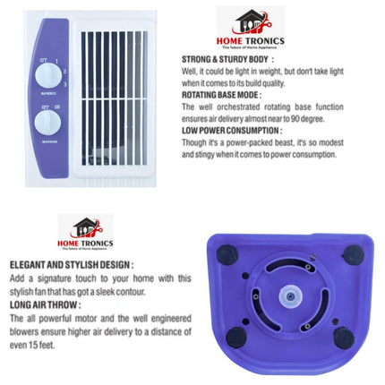 Hometronics Tower Fan For Home| Lightweight Portable Tower AC| Tough Blower With 3 Speed Control| Cooler for home| High Air Throw with Swing Control (PURPLE & WHITE) 