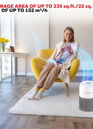 Honeywell Air Purifier for Home & Office, 3-in-1 filter - Pre-Filter, H13, Activated Carbon Filter, Removes 99.99% Pollutants, Allergens, Pet Danger, Smoke, Dust & Pollens - Air touch V1 