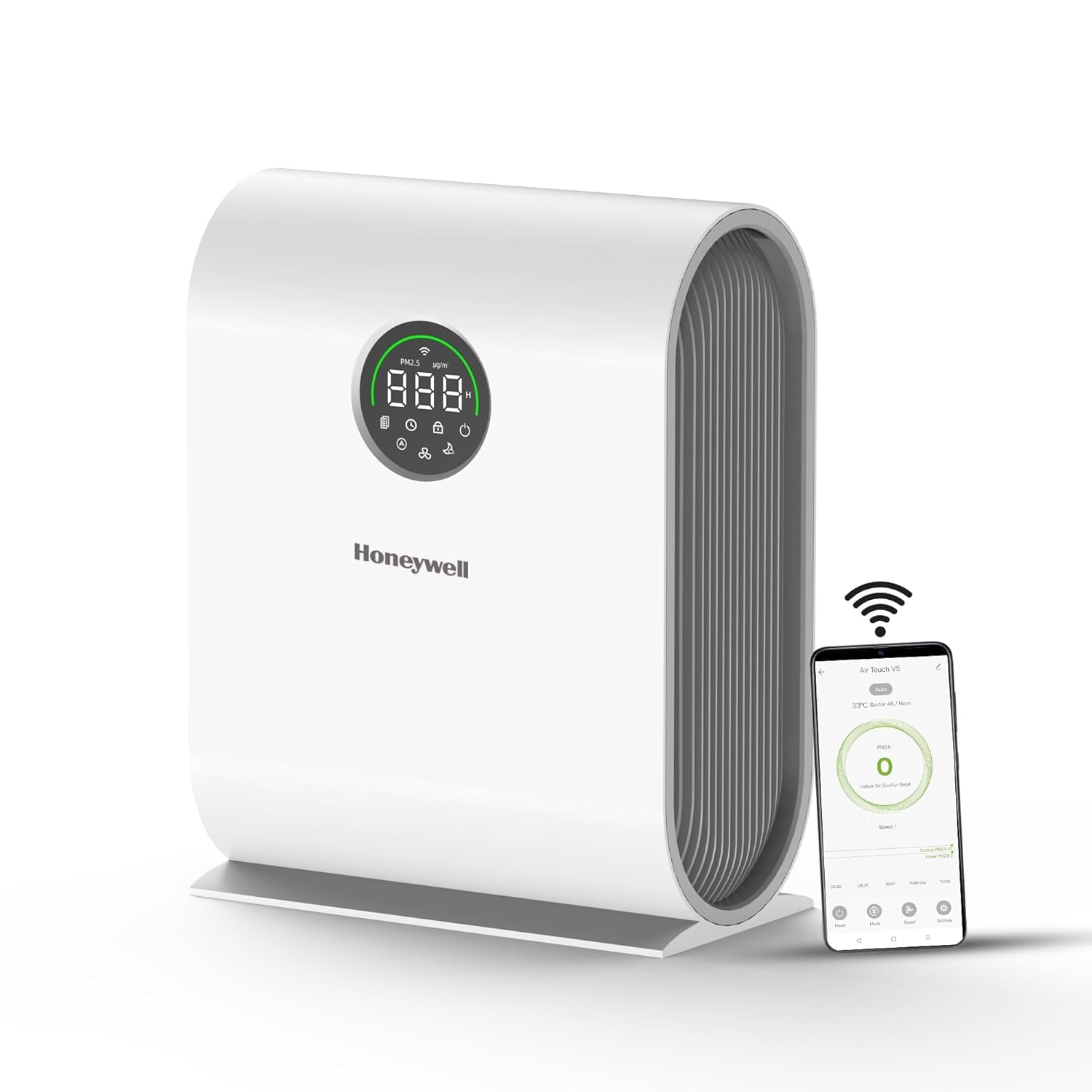 Honeywell New Launch Air Purifier for Home, 4-stage filtration, Covers 589 sq.ft,H13 HEPA Filter, WiFi App&Voice Control, Filter Life Upto 9000 Hrs, Removes 99.99%PM2.5, AQI LED Display - Air Touch V5 