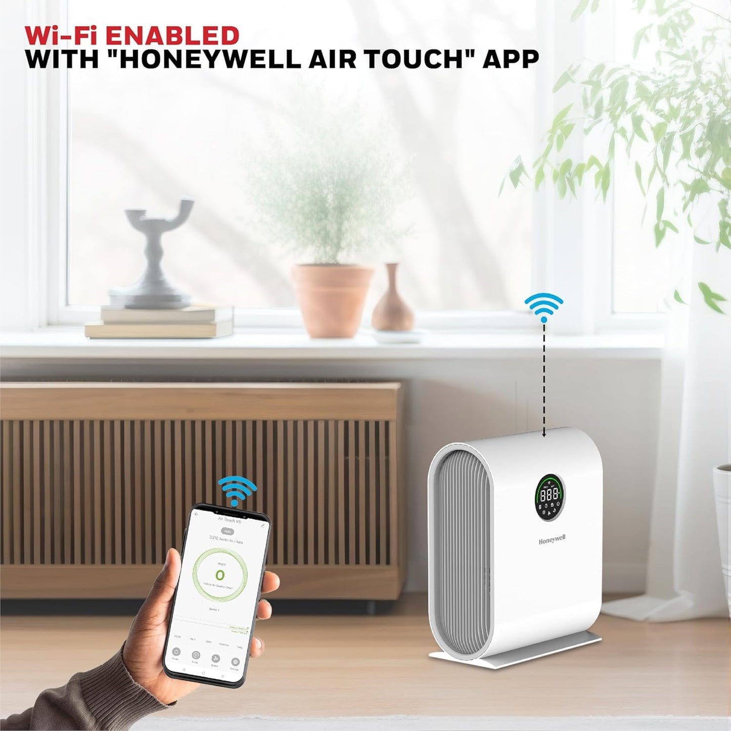 Honeywell New Launch Air Purifier for Home, 4-stage filtration, Covers 589 sq.ft,H13 HEPA Filter, WiFi App&Voice Control, Filter Life Upto 9000 Hrs, Removes 99.99%PM2.5, AQI LED Display - Air Touch V5 