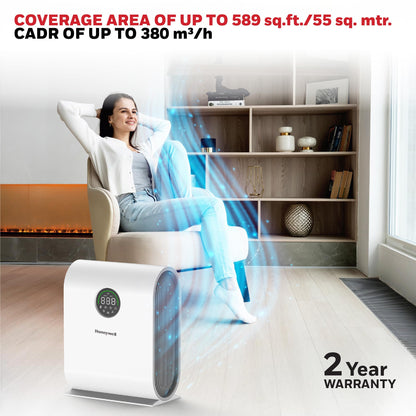 Honeywell New Launch Air Purifier for Home, 4-stage filtration, Covers 589 sq.ft,H13 HEPA Filter, WiFi App&Voice Control, Filter Life Upto 9000 Hrs, Removes 99.99%PM2.5, AQI LED Display - Air Touch V5 