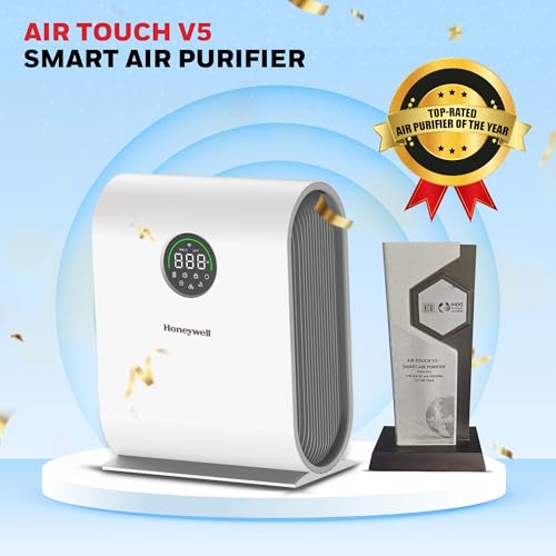 Honeywell New Launch Air Purifier for Home, 4-stage filtration, Covers 589 sq.ft,H13 HEPA Filter, WiFi App&Voice Control, Filter Life Upto 9000 Hrs, Removes 99.99%PM2.5, AQI LED Display - Air Touch V5 