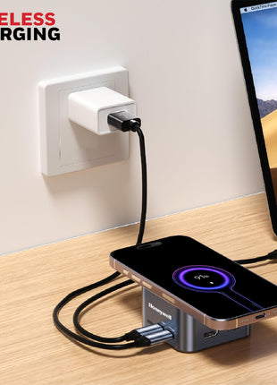 Honeywell New Launch 12-in-1 Type C Dock with 4K HDMI, MagSafe Wireless 15W, 4xUSB Ports PD 100W, Mic, Ethernet & Audio Port, SD & MicroSD Slot, All Type C Devices, Windows/MacBook 