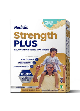 Horlicks Strength Plus- Vanilla| Balanced Nutrition to Regain Strength|High Fibre & Protein,Powder,1 count,350 grams 