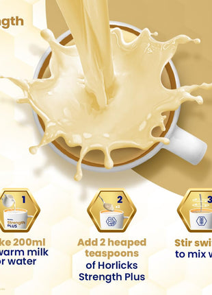 Horlicks Strength Plus- Vanilla| Balanced Nutrition to Regain Strength|High Fibre & Protein,Powder,1 count,350 grams 