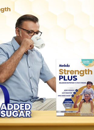 Horlicks Strength Plus- Vanilla| Balanced Nutrition to Regain Strength|High Fibre & Protein,Powder,1 count,350 grams 