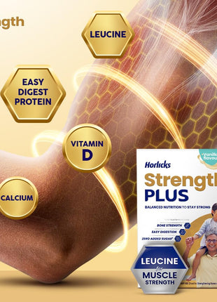 Horlicks Strength Plus- Vanilla| Balanced Nutrition to Regain Strength|High Fibre & Protein,Powder,1 count,350 grams 