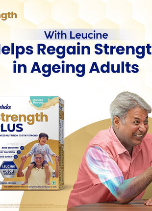 Horlicks Strength Plus- Vanilla| Balanced Nutrition to Regain Strength|High Fibre & Protein,Powder,1 count,350 grams 
