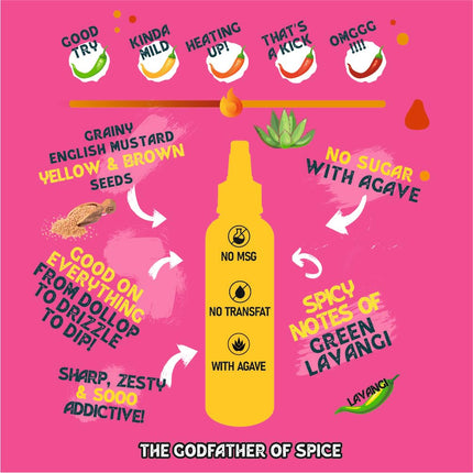 Hotchaa! Hot English Mustard Sauce- New Launch Desi Spice Sauce, Made with Yellow and Brown Mustard Seed, NO MSG, Vegan, No Oil 