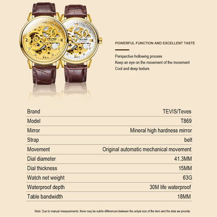 Huaishu Men Watches Au ATIC Mechanical Skeleton Diamond-Studded Watch Genuine Leather Band L Nous Hands 3ATM Waterproof Male Fashion Wristwatch White 