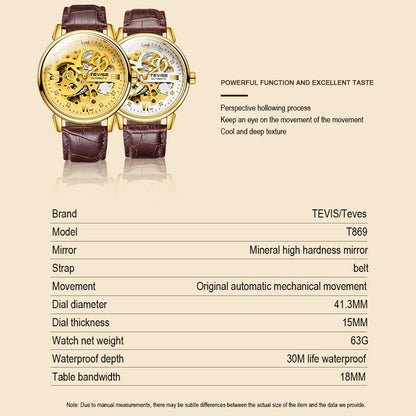 Huaishu Men Watches Au ATIC Mechanical Skeleton Diamond-Studded Watch Genuine Leather Band L Nous Hands 3ATM Waterproof Male Fashion Wristwatch White 
