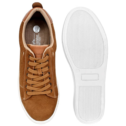 Hx London Suede Lace-Up Sneakers for Men Camel 