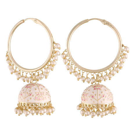 I Jewels Gold Plated Traditional Handcrafted Enamelled Jhumki Hoop Earrings for Women (E2915W) 
