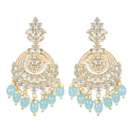 I Jewels Gold Plated Traditional Handcrafted Pearl Kundan Beaded Earrings for Women (E3020) 