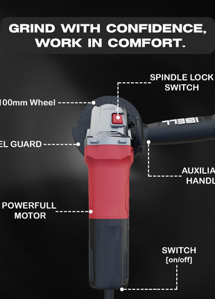 IBELL Angle Grinder AG10-68, 680W Heavy Duty, Copper Armature, Disc Dia 100mm, 11000 RPM with Grinding Wheel and Guard… 