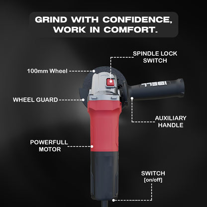 IBELL Angle Grinder AG10-68, 680W Heavy Duty, Copper Armature, Disc Dia 100mm, 11000 RPM with Grinding Wheel and Guard… 