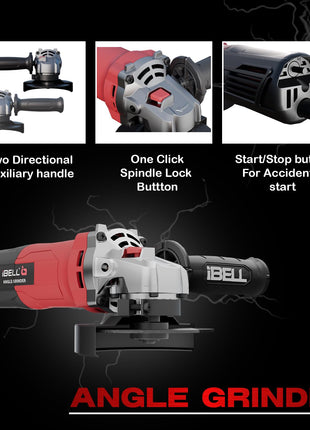 IBELL Angle Grinder AG10-68, 680W Heavy Duty, Copper Armature, Disc Dia 100mm, 11000 RPM with Grinding Wheel and Guard… 