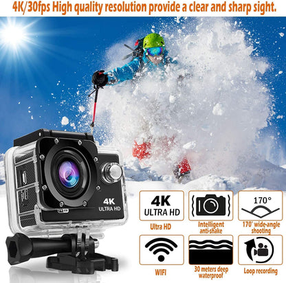 IBS 4K 30FPS Action Camera Ultra HD Underwater Camera 170 Degree Wide Angle 98Ft Waterproof Camera (Light Action) - Digital, Multicolor 