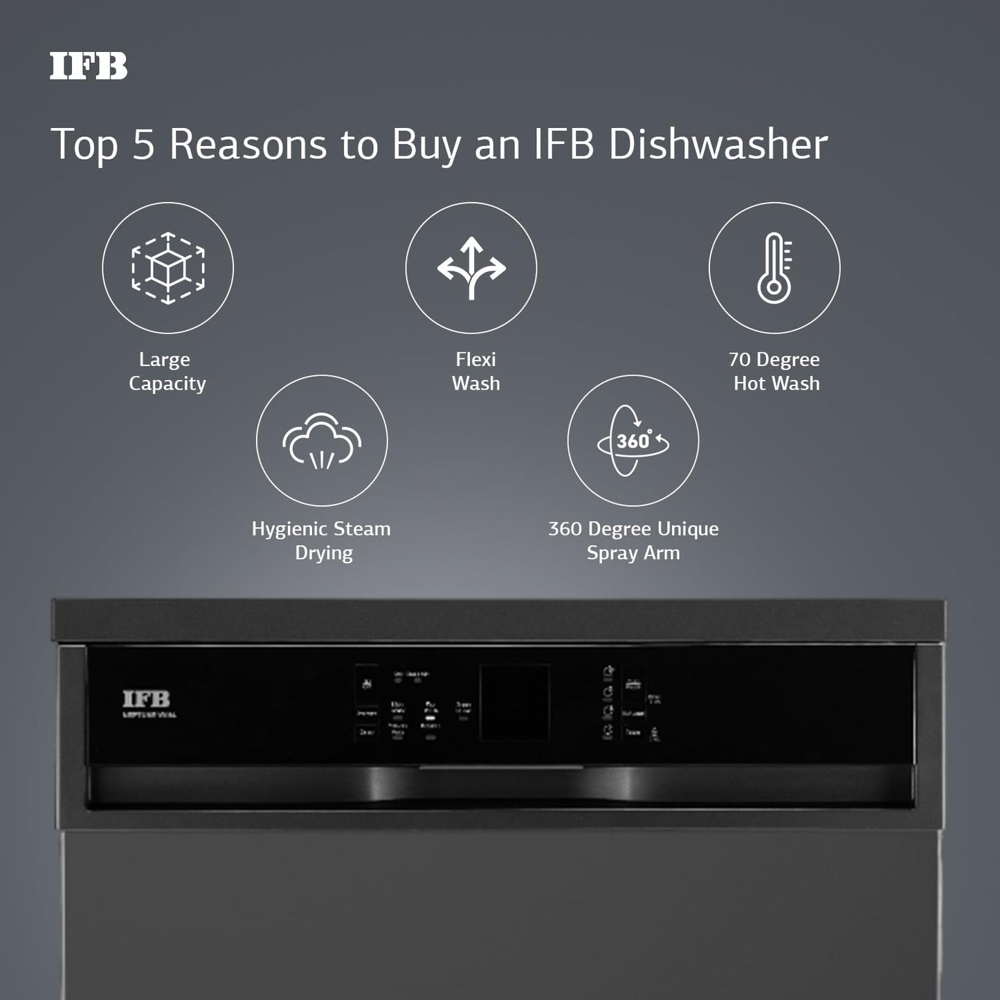 IFB 14 Place Setting 70 Degree Hot Wash Dishwasher (Neptune VX14, Grey, 360 Degree Spray Arm, Washes from Kadhai to Crockery) 