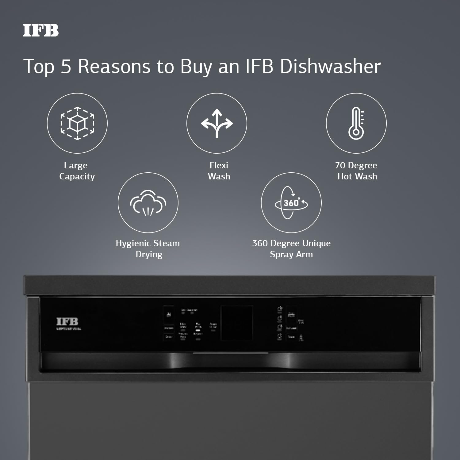 IFB 14 Place Setting 70 Degree Hot Wash Dishwasher (Neptune VX14, Grey, 360 Degree Spray Arm, Washes from Kadhai to Crockery) 