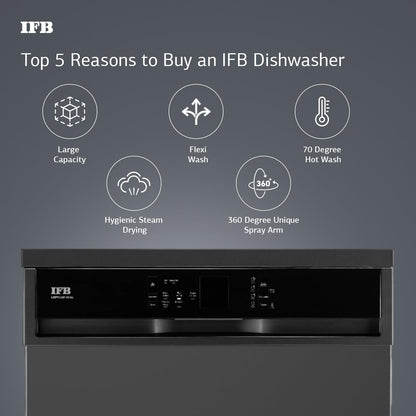 IFB 14 Place Setting 70 Degree Hot Wash Dishwasher (Neptune VX14, Grey, 360 Degree Spray Arm, Washes from Kadhai to Crockery) 