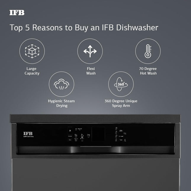 IFB 14 Place Setting 70 Degree Hot Wash Dishwasher (Neptune VX14, Grey, 360 Degree Spray Arm, Washes from Kadhai to Crockery) 