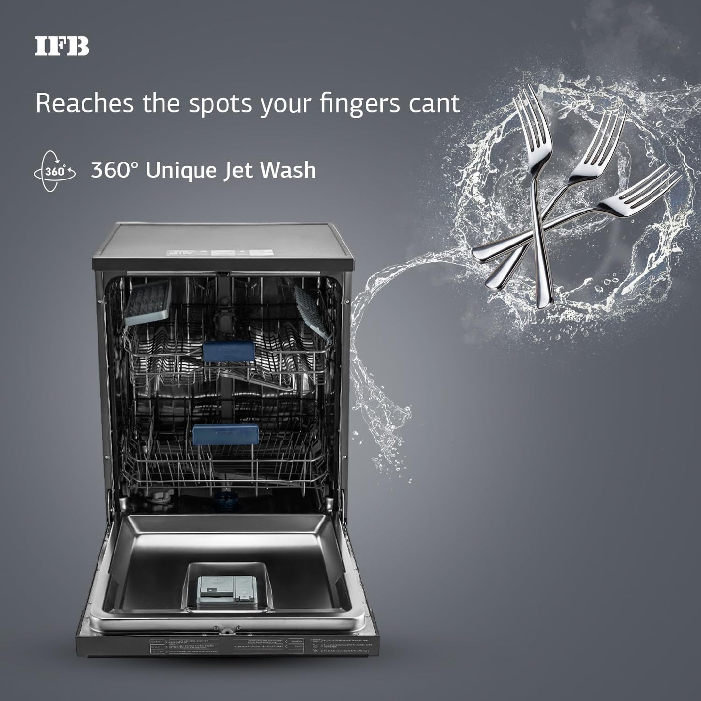 IFB 14 Place Setting 70 Degree Hot Wash Dishwasher (Neptune VX14, Grey, 360 Degree Spray Arm, Washes from Kadhai to Crockery) 