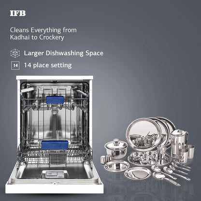 IFB 14 Place Settings 70 degree Hot wash Dishwasher (Neptune FX14, White, 360 Degree Spray Arm, Washes from Kadhai to Crockery) 