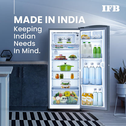 IFB 197L 5 Star Direct Cool Single Door Refrigerator (2024 Model, IFBDC-2235DBSE, Brush Grey, Advanced Inverter Compressor, Extraordinary Storage with Humidity Controller) 