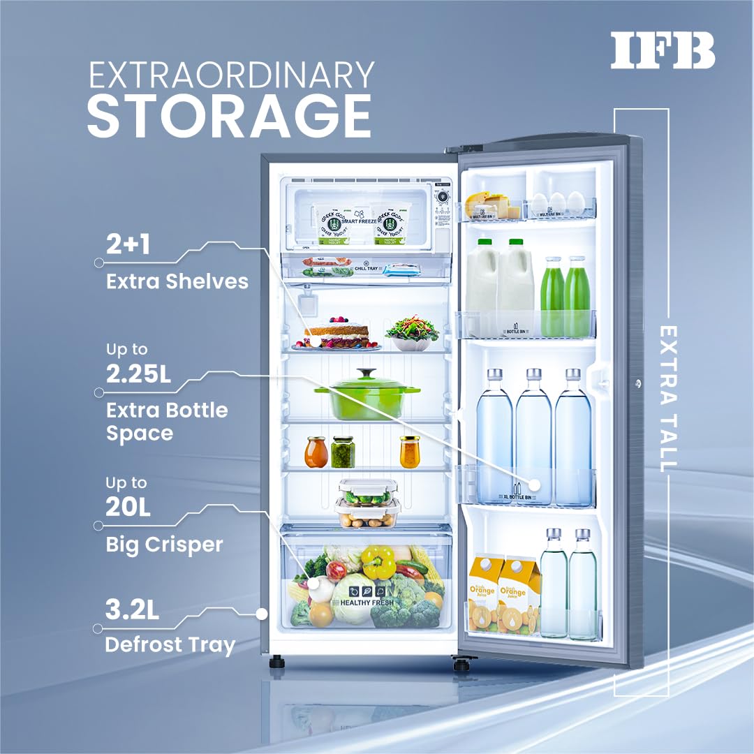 IFB 197L 5 Star Direct Cool Single Door Refrigerator (2024 Model, IFBDC-2235DBSE, Brush Grey, Advanced Inverter Compressor, Extraordinary Storage with Humidity Controller) 