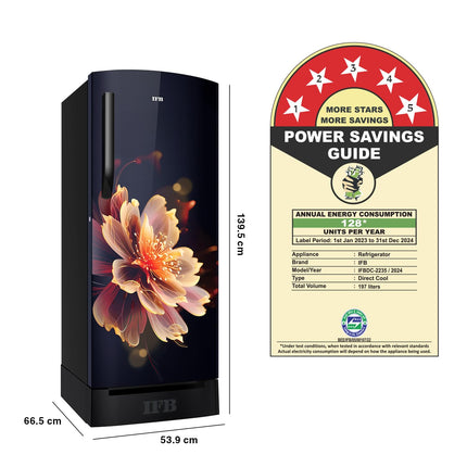 IFB 197L 5 Star Direct-Cool Single Door Refrigerator with Advanced Inverter Compressor (2024, IFBDC-2235DBMED,Mystic Bloosom Blue) Extraordinary Storage with Humidity Controller 