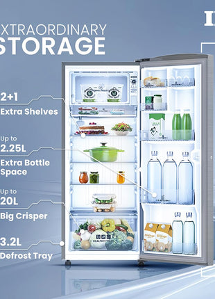 IFB 206L 5 Star Direct Cool Single Door Refrigerator (IFBDC-2325DBSE, Brush Grey, Advanced Inverter Compressor, Extraordinary Storage with Humidity Controller) 