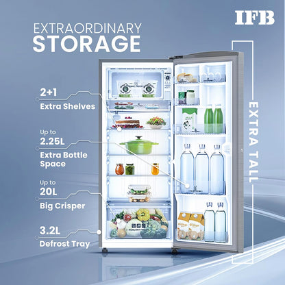 IFB 206L 5 Star Direct Cool Single Door Refrigerator (IFBDC-2325DBSE, Brush Grey, Advanced Inverter Compressor, Extraordinary Storage with Humidity Controller) 
