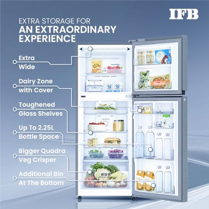 IFB 243L 2 Star Frost Free inverter with Double Door Refrigerator (IFBFF-2902NBSE, Brush Grey) 7 in 1 Multi Mode with 360 Degree Cooling 
