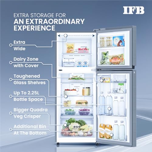 IFB 243L 2 Star Frost Free inverter with Double Door Refrigerator (IFBFF-2902NBSE, Brush Grey) 7 in 1 Multi Mode with 360 Degree Cooling 