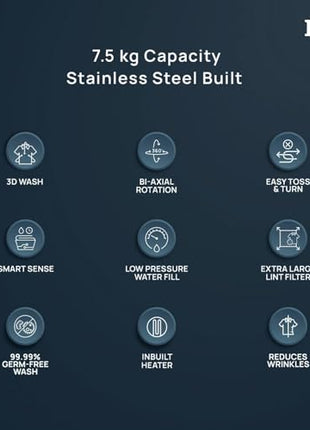 IFB 7.5 Kg 5 Star with DeepClean® Technology, AI Powered, Fully Automatic Top Load Washing Machine (TL751MS2S, PowerSteam®, Inbuilt Heater, Mystic Silver) 