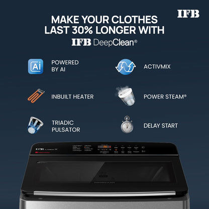 IFB 7.5 Kg 5 Star with DeepClean® Technology, AI Powered, Fully Automatic Top Load Washing Machine (TL751MS2S, PowerSteam®, Inbuilt Heater, Mystic Silver) 