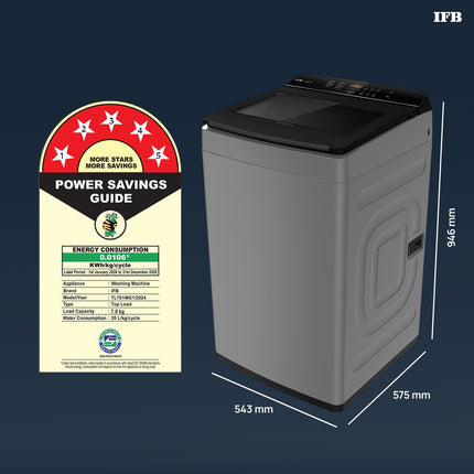 IFB 7 Kg 5 Star with Deep Clean® Technology, AI Powered, Fully Automatic Top Load Washing Machine (TL701MG1, ActivMix, Aqua Energie, Med Grey) 