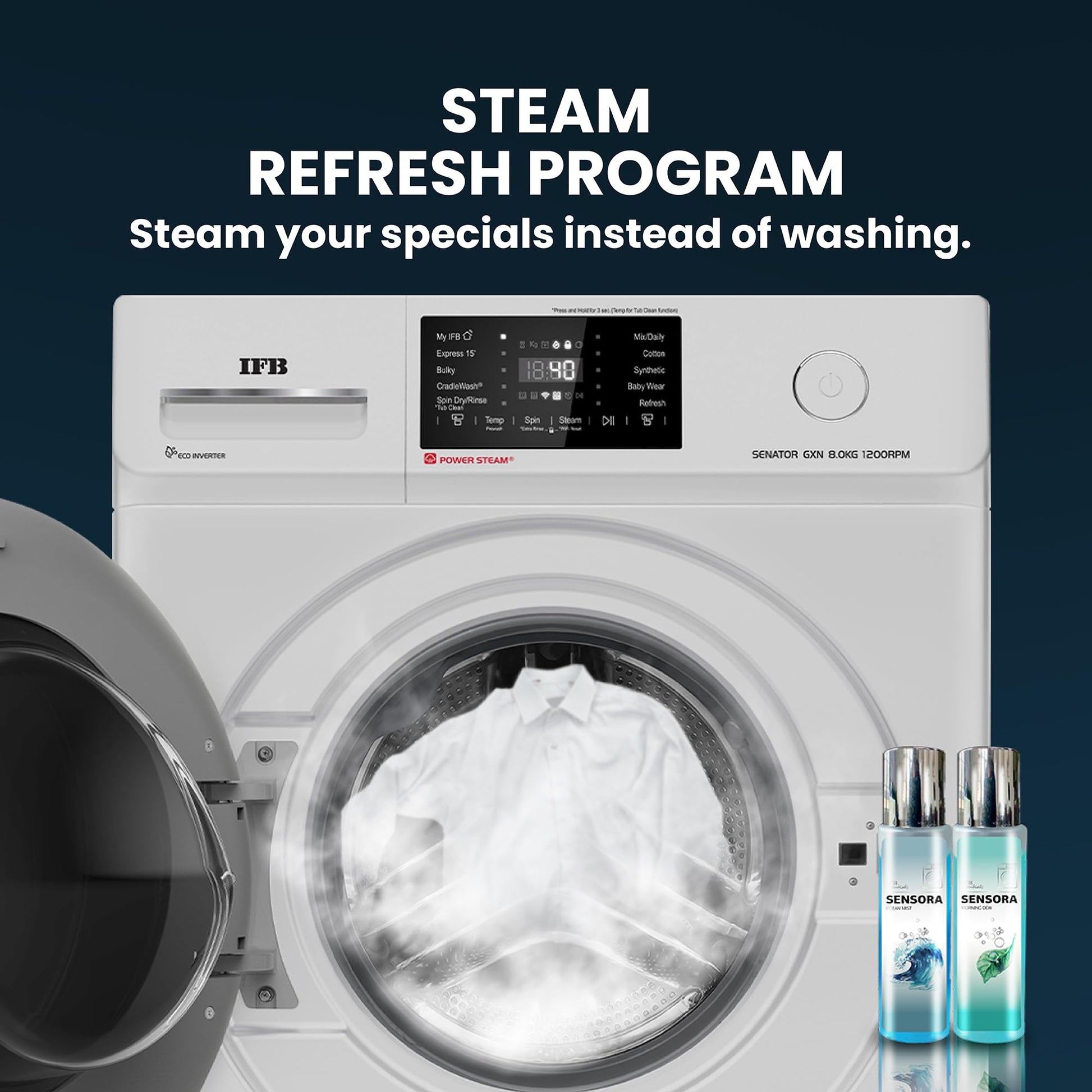 IFB 8 Kg 5 Star Powered by AI with 9 Swirl Wash, WiFi, Fully Automatic Front Load Washing Machine (Senator GXN 8012, Steam Refresh Program with Eco Inverter, Grey) 