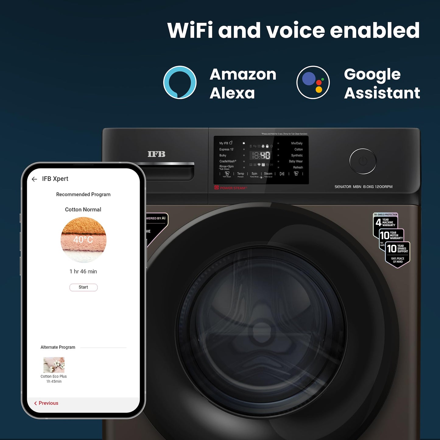 IFB 8 Kg 5 Star Powered by AI with 9 Swirl Wash, WiFi, Fully Automatic Front Load Washing Machine (Senator MBN 8012, Steam Refresh Program with Eco Inverter, Mocha) 