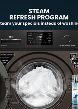 IFB 8 Kg 5 Star Powered by AI with 9 Swirl Wash, WiFi, Fully Automatic Front Load Washing Machine (Senator MBN 8012, Steam Refresh Program with Eco Inverter, Mocha) 
