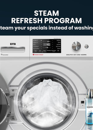 IFB 9 Kg 5 Star Powered by AI with 9 Swirl Wash, WiFi, Fully Automatic Front Load Washing Machine (Executive SXN 9014K, Steam Refresh Program with Eco Inverter, Rich Silver) 