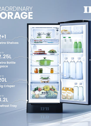 IFB Smart Choice 187L 4 Star Direct Cool Advanced Inverter Single Door Refrigerator (IFBDC-2134DBNED, Divine Bliss-Blue, Humidity Controller, Extraordinary Space with Base Drawer) 