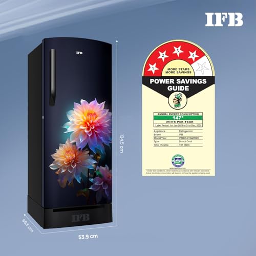 IFB Smart Choice 187L 4 Star Direct Cool Advanced Inverter Single Door Refrigerator (IFBDC-2134DBNED, Divine Bliss-Blue, Humidity Controller, Extraordinary Space with Base Drawer) 