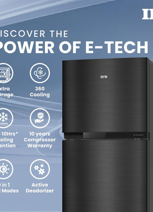 IFB Smart Choice 241L 3 Star Tru Convertible 10-in-1 Advanced Inverter Frost Free Double Door Refrigerator (IFBFF-2913DKSET, Metal Black, 360 Degree Cooling, Extraordinary Space) 