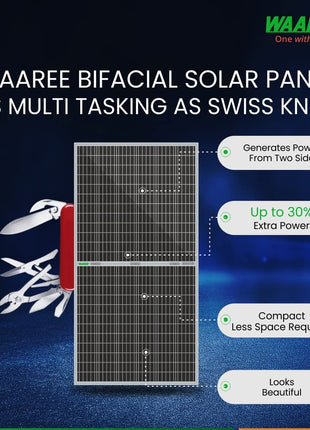 II WAAREE II Bifacial 550 Watt Pack of 4 II High Efficiency II Dual Glass Bifacial Mono PERC Solar Panel II 144 Half-Cut VOC 49.16 Premium Energy Generation, (Pack of 4) (Bifacial 550 Watt, 2.2kW) 