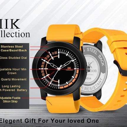 IIK COLLECTION Watches For Men Round Numerical Dial Watch With Silicon Strap Long Battery Life Stainless Steel Bracelet Black Chain With Adjustable Silicon Strap Watches For Boys. - Analogue 
