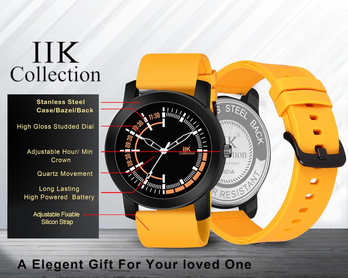 IIK COLLECTION Watches For Men Round Numerical Dial Watch With Silicon Strap Long Battery Life Stainless Steel Bracelet Black Chain With Adjustable Silicon Strap Watches For Boys. - Analogue 